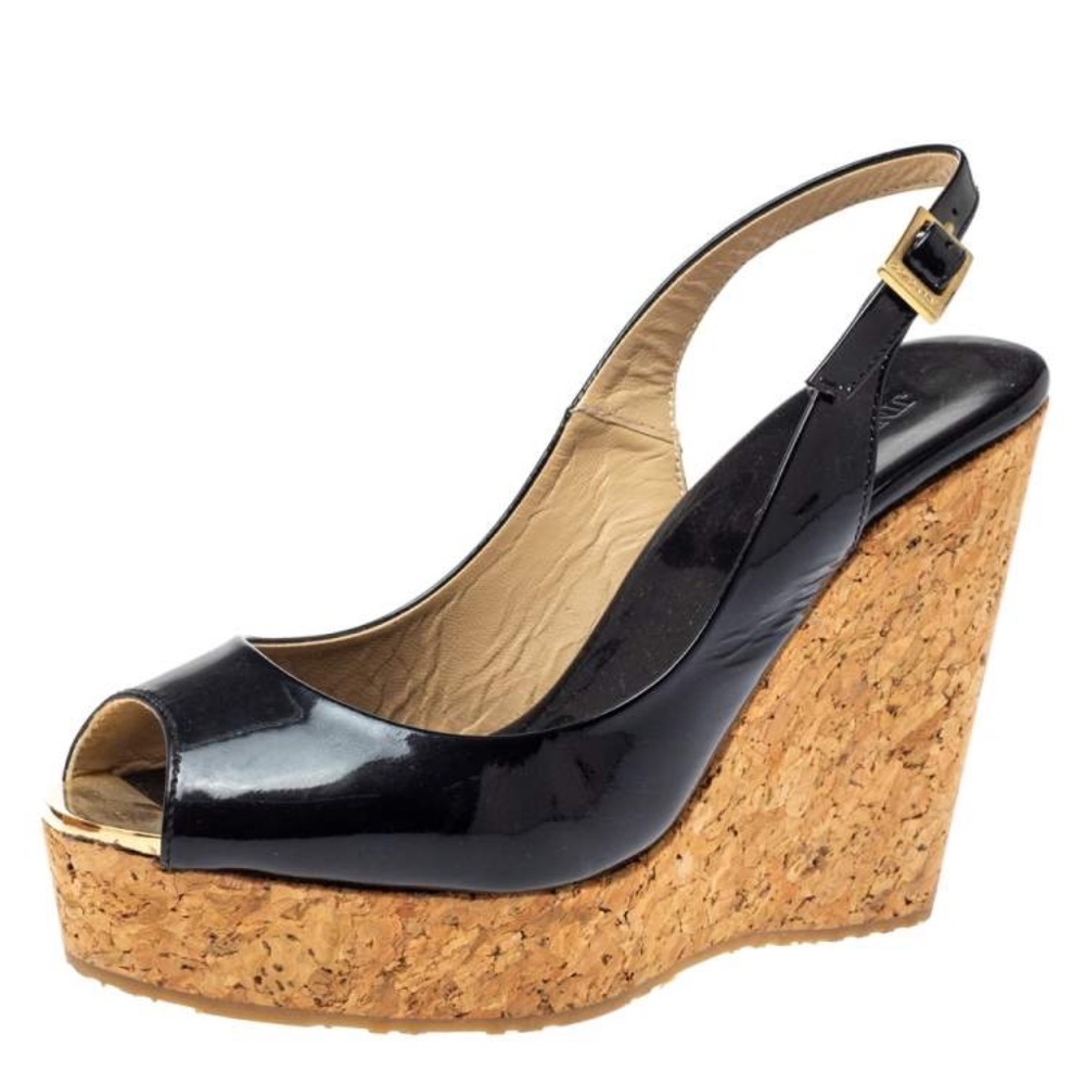 Jimmy Choo Cork Wedges Black size 38.5